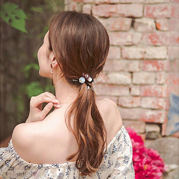 Bộ 6 dây thun buộc tóc, cột tóc đính hạt châu kiểu Hàn Quốc xinh xắn cho bạn gái kèm túi voan dây rút tiện lợi  giá rẻ