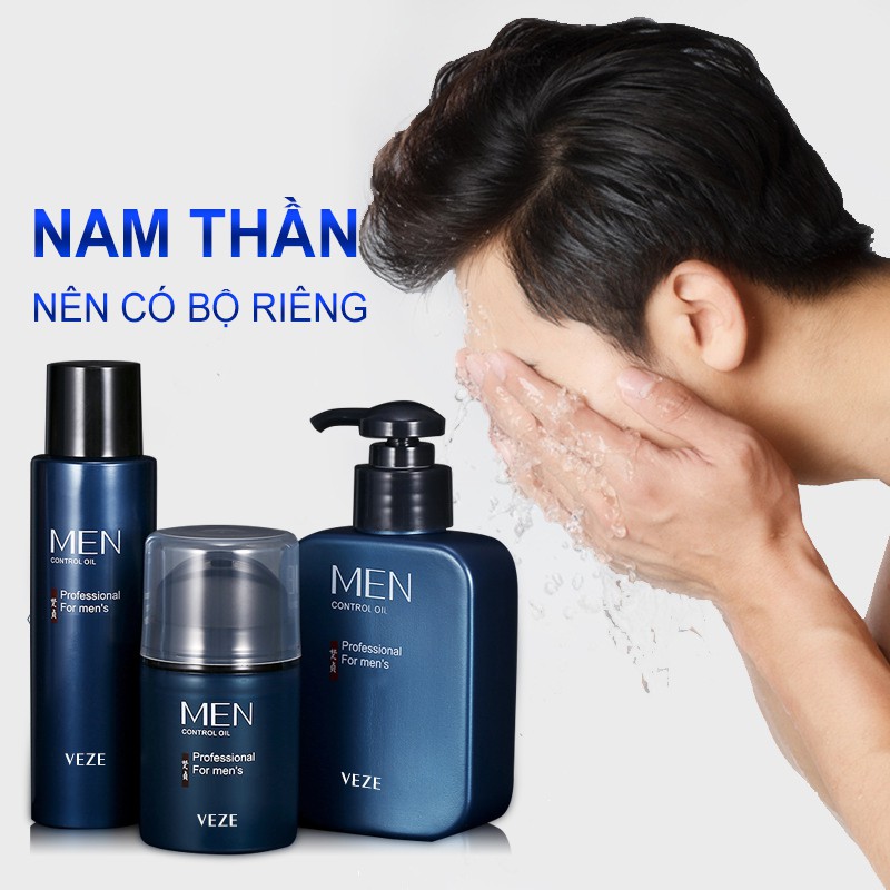 Bộ ba sản phẩm chăm sóc da cho nam VEZE, （bộ chăm sóc da）sữa rửa mặt + toner + lotion dưỡng ẩm-URBFZHFTZ