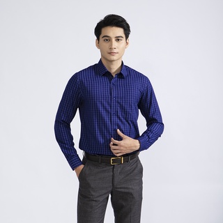 Áo sơ mi nam dài tay ARISTINO phom Regular fit, màu xanh tím than kẻ dobby lịch lãm, thời thượng - ALS41702