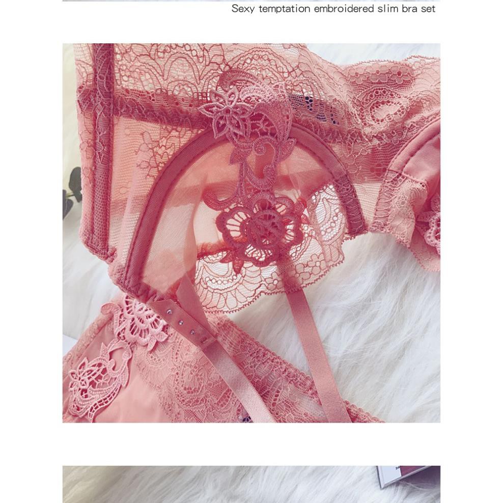 Bộ đồ lót B013 Charm ren hoa hồng không mút có gọng BL