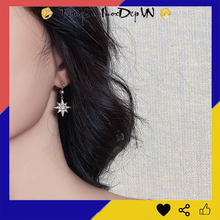 Bông tai nữ trăng sao đính đá phong cách Hàn Quốc xinh đẹp, trẻ trung, quyến rũ thích hộp đi dự tiệc, số lượng 1 đôi
