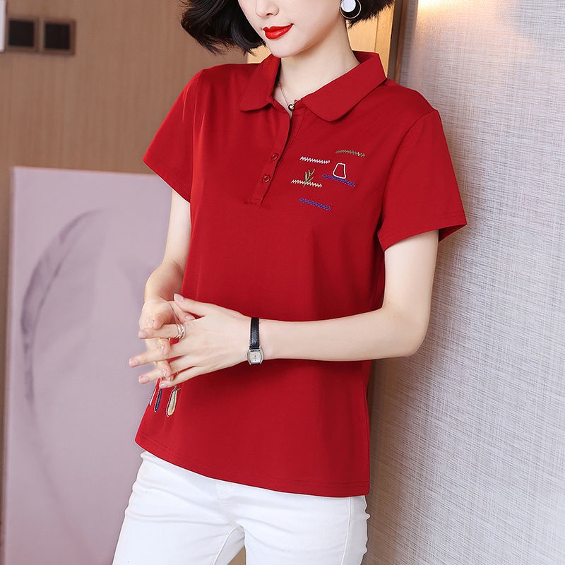 Áo polo Tay Ngắn Có Cổ Thời Trang Dành Cho Nữ Trung Niên