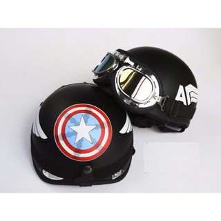 Mũ bảo hiểm 1/2 đầu mẫu Captain American (Kèm kính phi công)