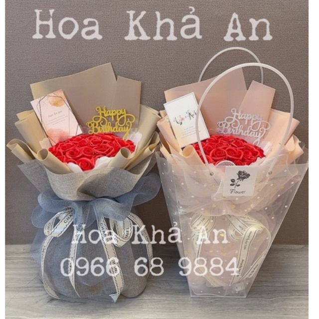 [Combo túi thiệp] Bó hoa sáp 35bông kèm túi nhựa sang trọng, tặng sinh nhật, kỷ niệm cực xinh