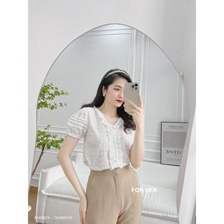 Áo hàng nút viền bèo tay phồng tiểu thư Hàn Quốc AO0667
