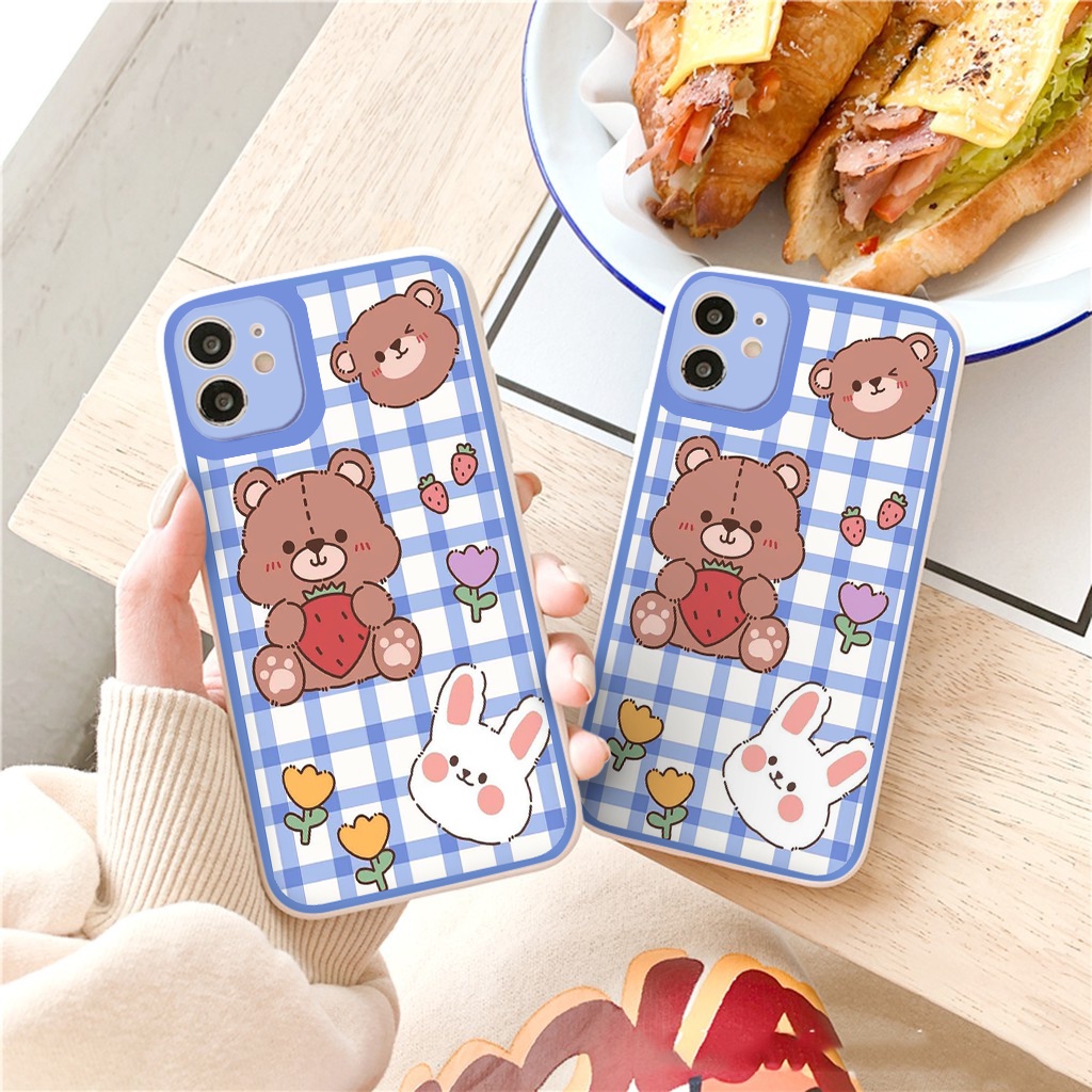 Ốp Lưng Điện Thoại Iphone - ốp iphone 13 pro max In Hình bear rabit cạnh vuông 6/7/8/Plus/X/Xr/11/Pro/Max/12/13/promax