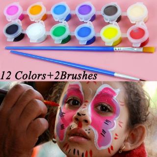 1 Bộ 12 Màu + 2Brush Face Painting Palette Sắc Tố Hình Xăm Tạm Thời