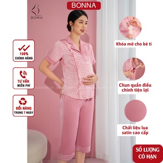 Bộ đồ bầu và sau sinh BONNA có khóa mở cho bé tuti, quần có chun cúc điều chỉnh, chất lụa mềm mát mặc bốn mùa B025