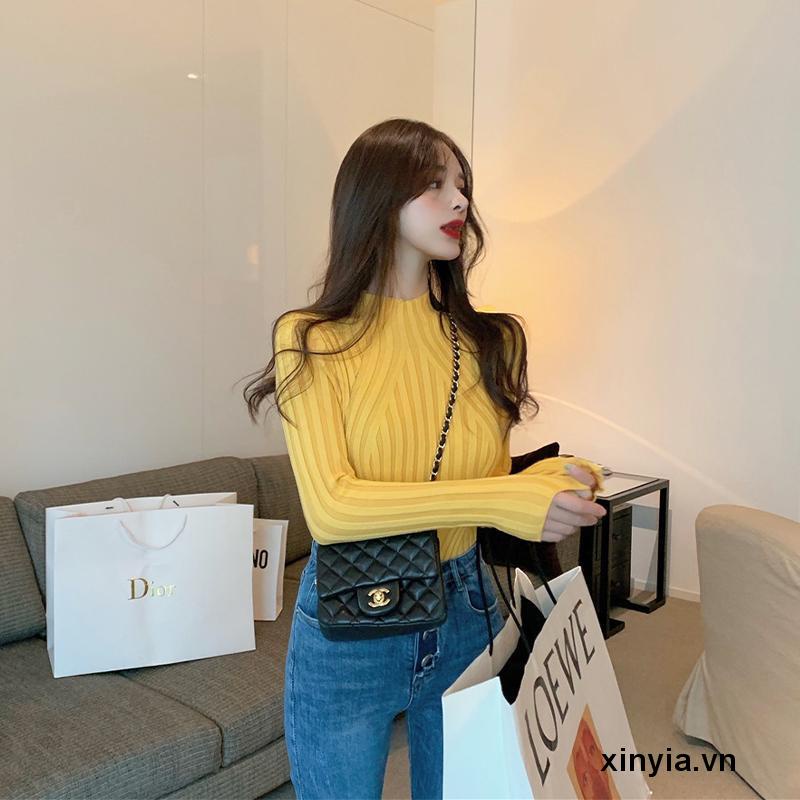 Áo Sweater dệt kim cổ lọ tay dài thiết kế ôm sát tôn dáng