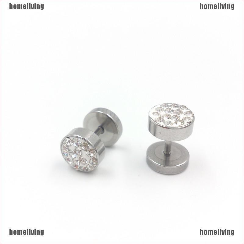 1 Cặp Khuyên Tai Quả Tạ Bằng Thép Không Gỉ Màu Đen / Bạc Phong Cách Punk Dành Cho Nam