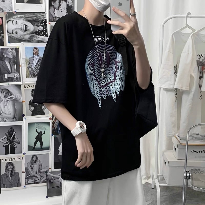 Áo phông tay lỡ oversize Smile Wave unisex nam nữ KPis Clothes sale 50%