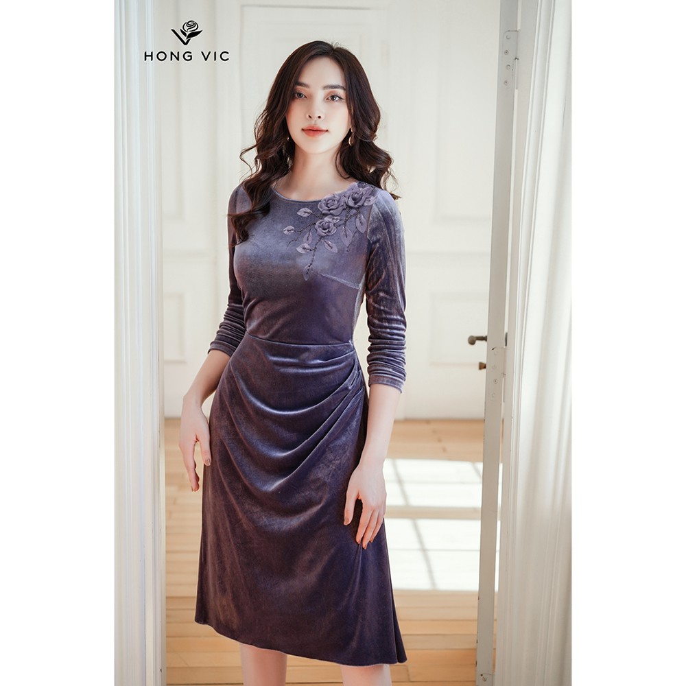 Đầm kiểu nữ thiết kế Hongvic nhung tím DL256