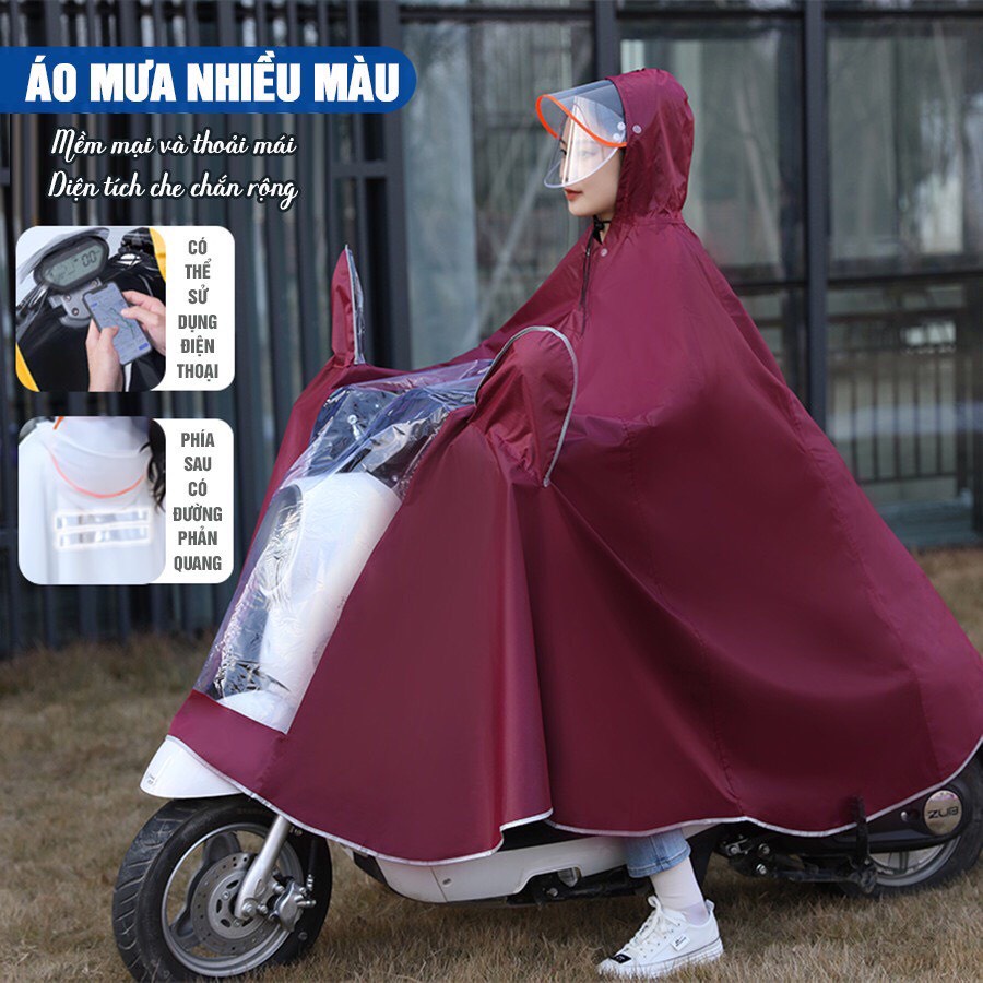 Áo mưa trùm cánh dơi vải dù 1 Người có kính trong suốt (chống mưa hắt, vải dù siêu bền) có phản quang, chất dày dặn