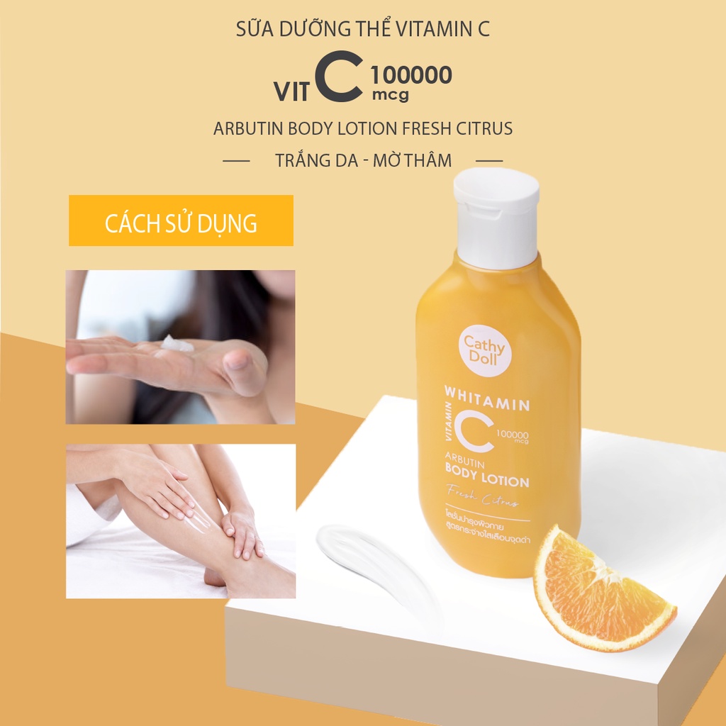 Sữa dưỡng thể trắng da mờ thâm Cathy Doll Whitamin Vitamin C Arbutin Body Lotion 150ml/450ml