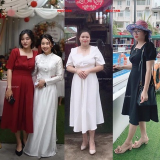 Đầm Bigsize nữ, váy bigsize nữ dự tiệc, đám cưới cho người mập cổ vuông, xếp ly eo che mỡ bụng cho người mập - Moohan