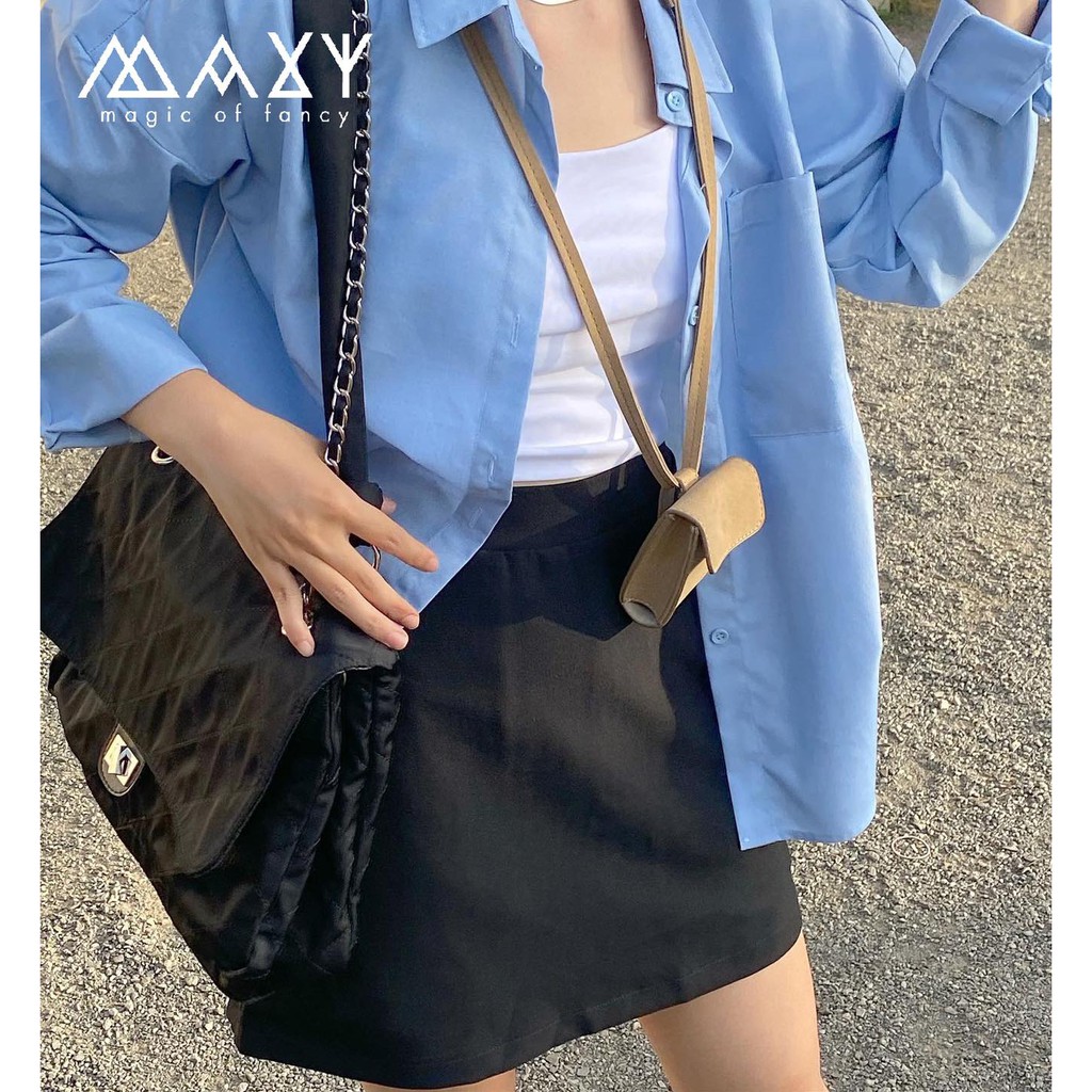 Áo sơ mi nữ form rộng có túi blue pocket shirt Maxy Workshop