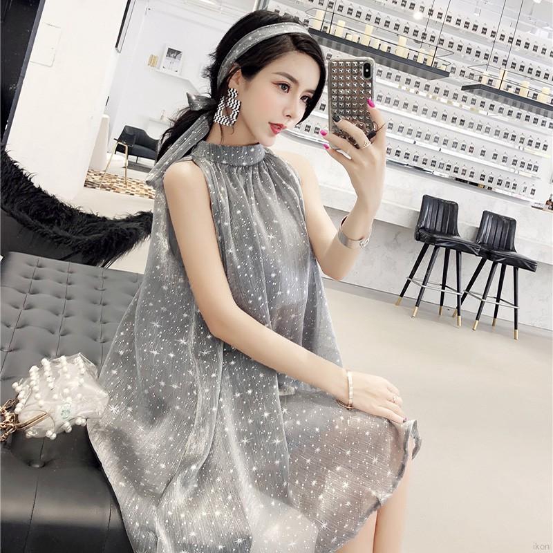 Đầm chiffon dáng rộng đính kim sa lấp lánh