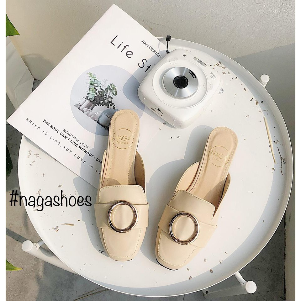 [FORM BÉ- CHỌN LÊN 1 SIZE] DÉP SỤC NAGASHOES MŨI VUÔNG KHÓA TRÒN 2CM NAD52