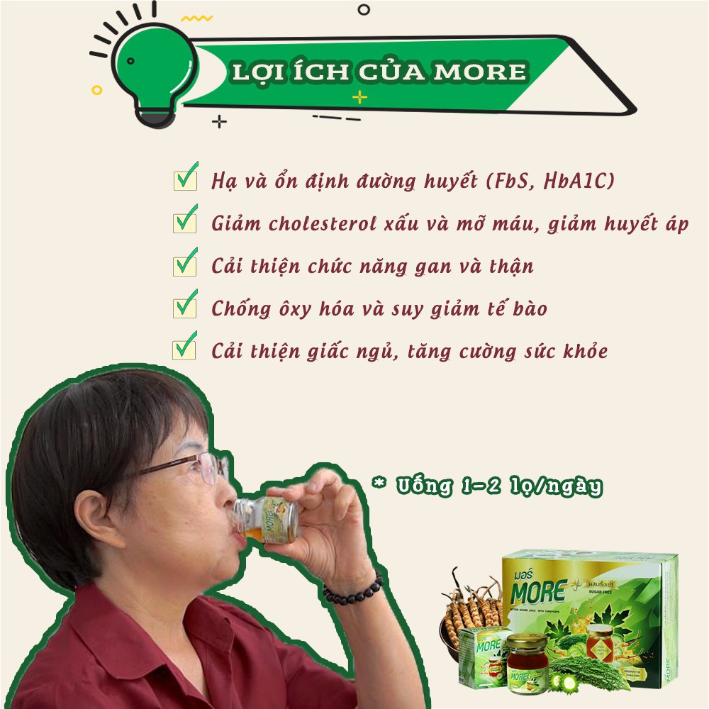 Nước uống khổ qua rừng trị tiểu đường hộp 12 lọ MORE - BITTER GOURD JUICE WITH CORDYCEPS