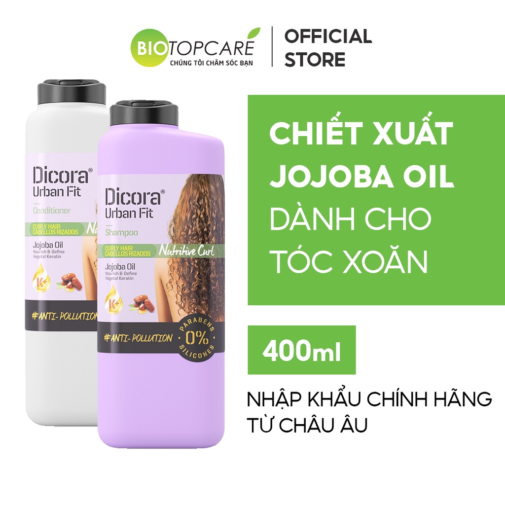 Cặp dầu gội-xả dành cho tóc xoăn Dicora Urban Fit chiết xuất tinh dầu Jojoba 400ml - BioTopcare Official