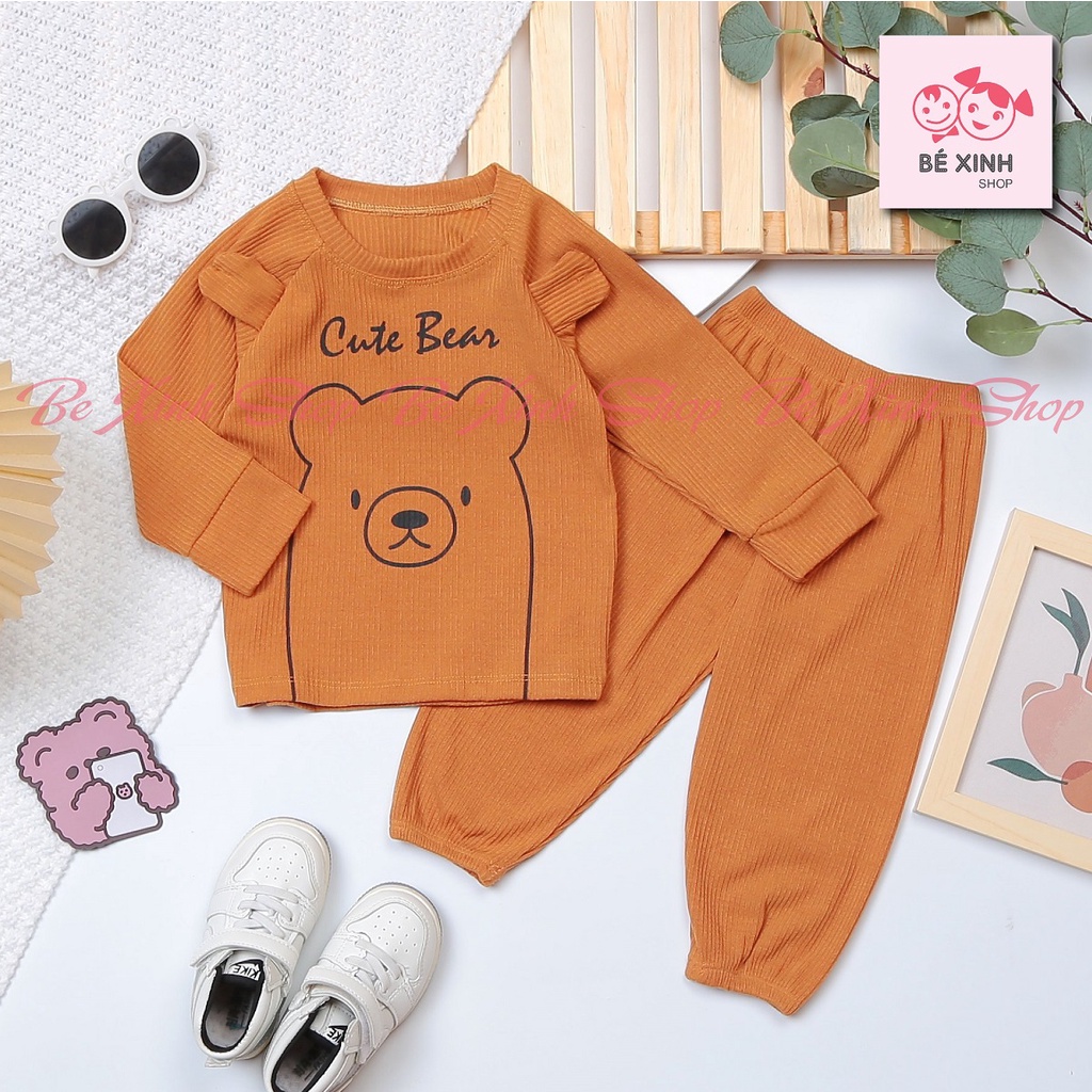 Đồ bộ quần áo dài tay len tăm cho bé trai bé gái Kwoo [Sale hết cỡ] Quần áo thu đông đồ ngủ cho bé CUTE BEAR