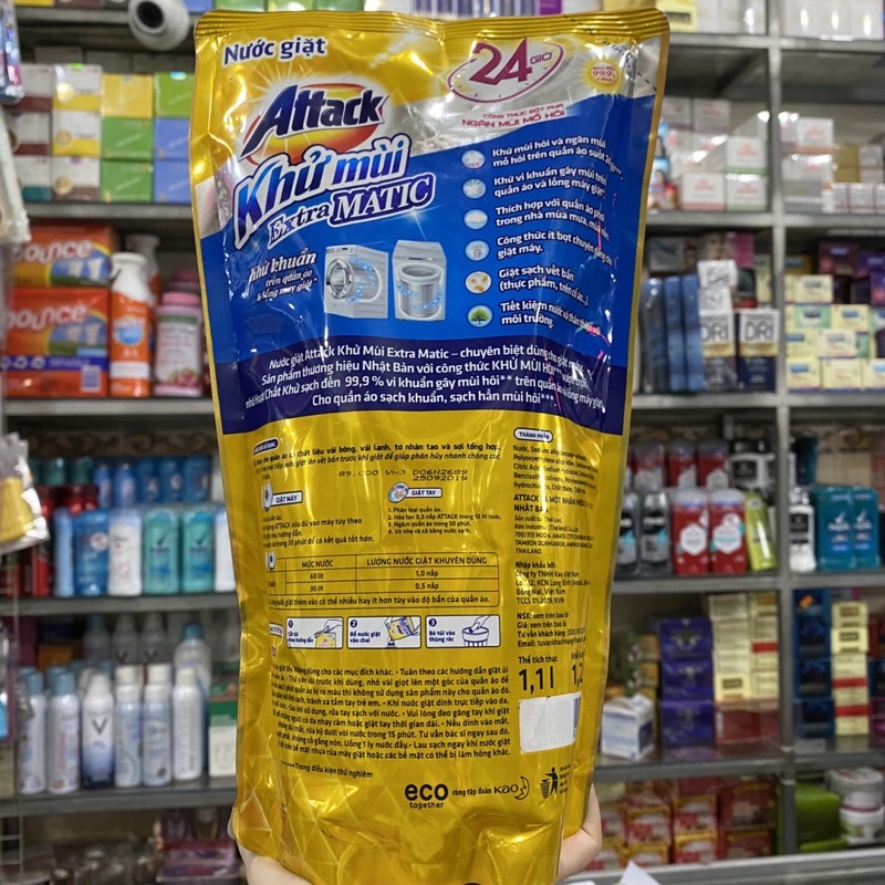 Nước giặt Attack Extra Matic ngăn mùi mồ hôi túi 1.2kg