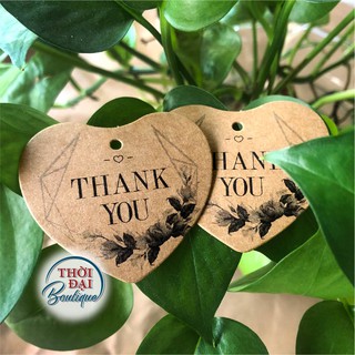 100 Tag / Thẻ Treo Thank You Vintage Giấy Kraft Hình Trái Tim