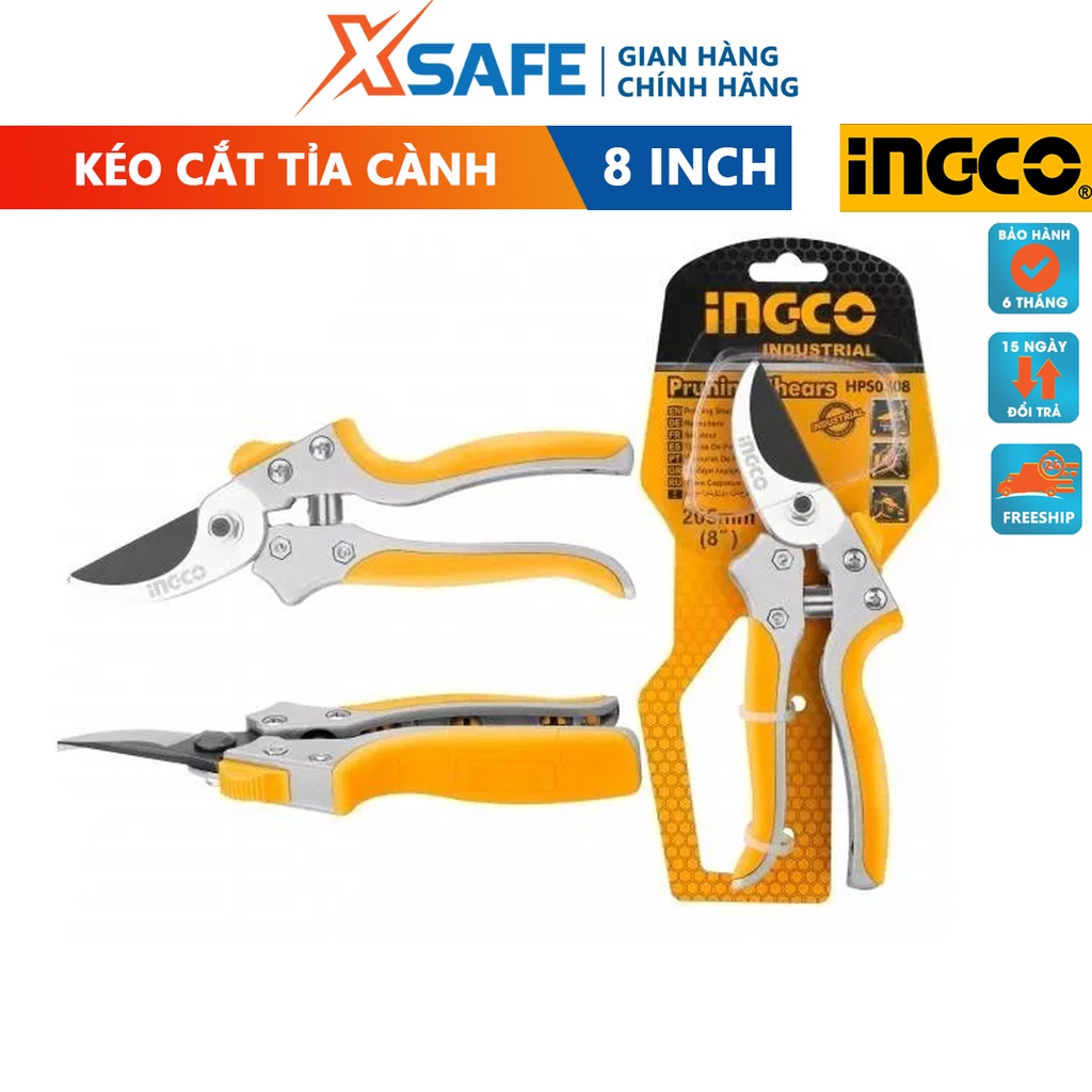 Kéo cắt cành cây 8.5''/220mm INGCO HPS0308, tay nhựa mềm TDR bên trên, lưỡi kéo chất lượng cao - [CHÍNH HÃNG][XSAFE]