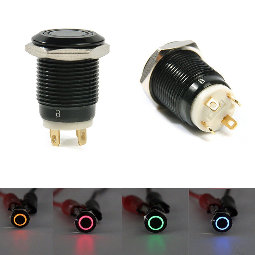 Daphne Công Tắc Bật / Tắt Đèn Led 12mm 12v 4pin Bằng Nhôm Màu Đen Nhiều Màu Chống Thấm Nước