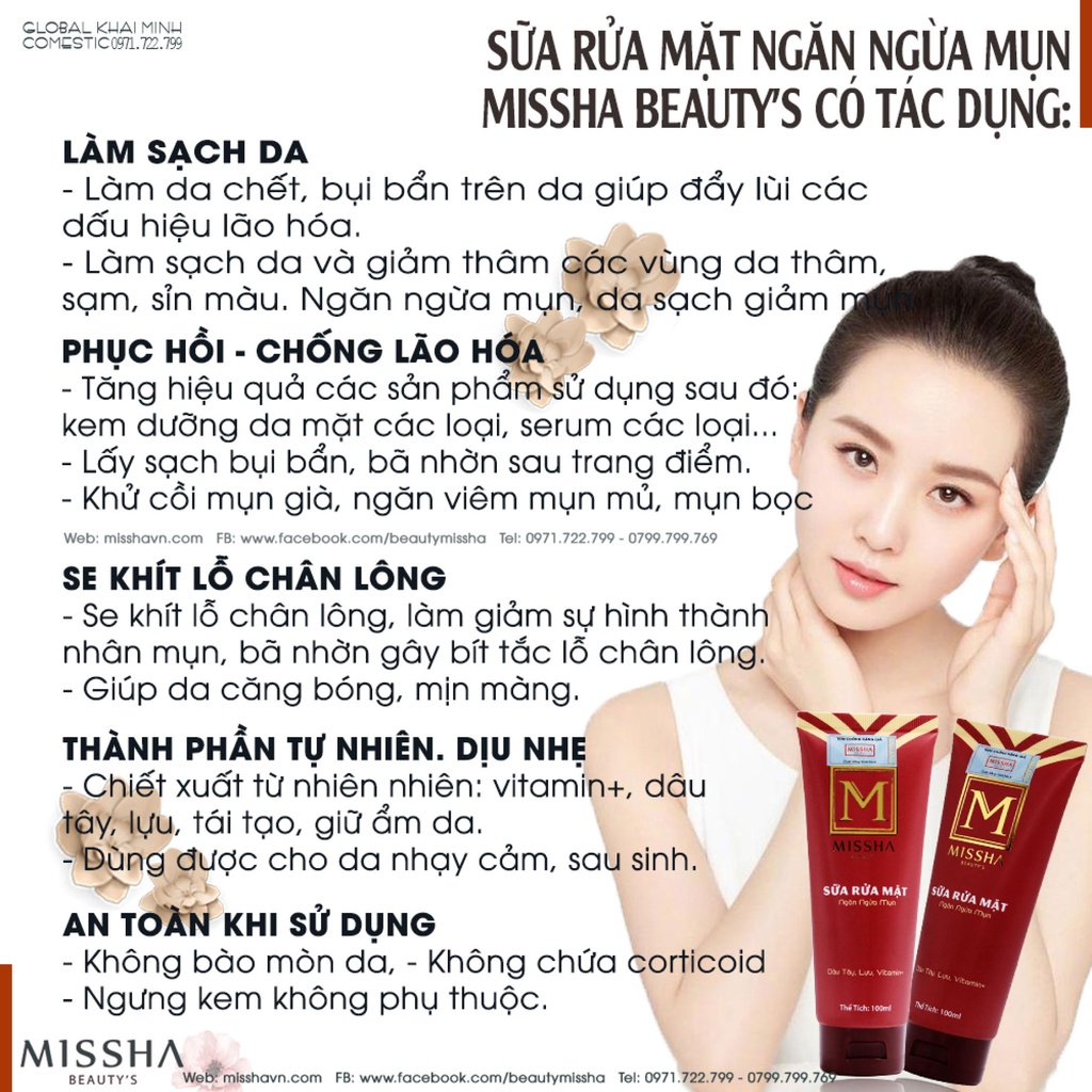 Sữa rửa mặt mụn loại bỏ bụi ẩn li ti giúp sạch nhờ Dâu Tây Lựu Vitamin Missha 100ml chính hãng - Marisa Beauty