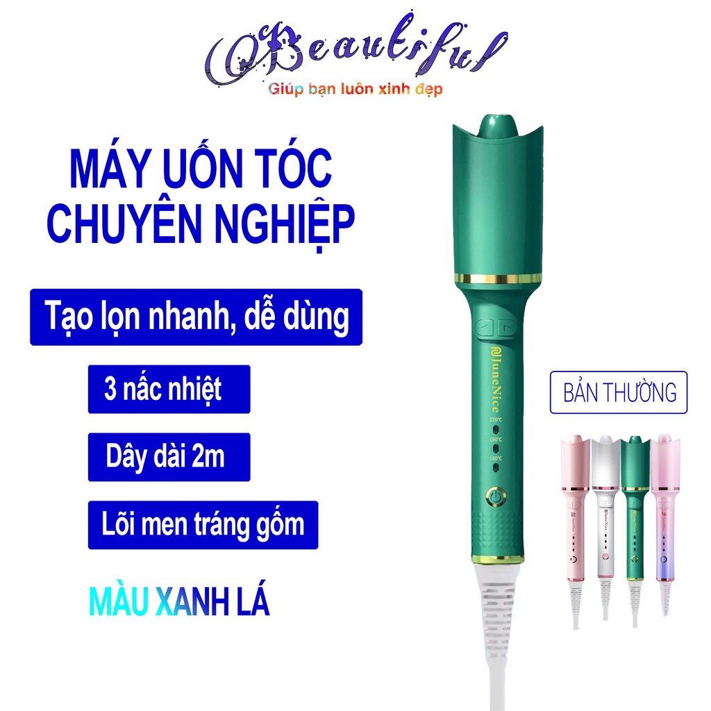 Máy uốn tóc xoăn lọn cao cấp June Nice, 3 nấc nhiệt độ chuẩn, trục xoay tự động