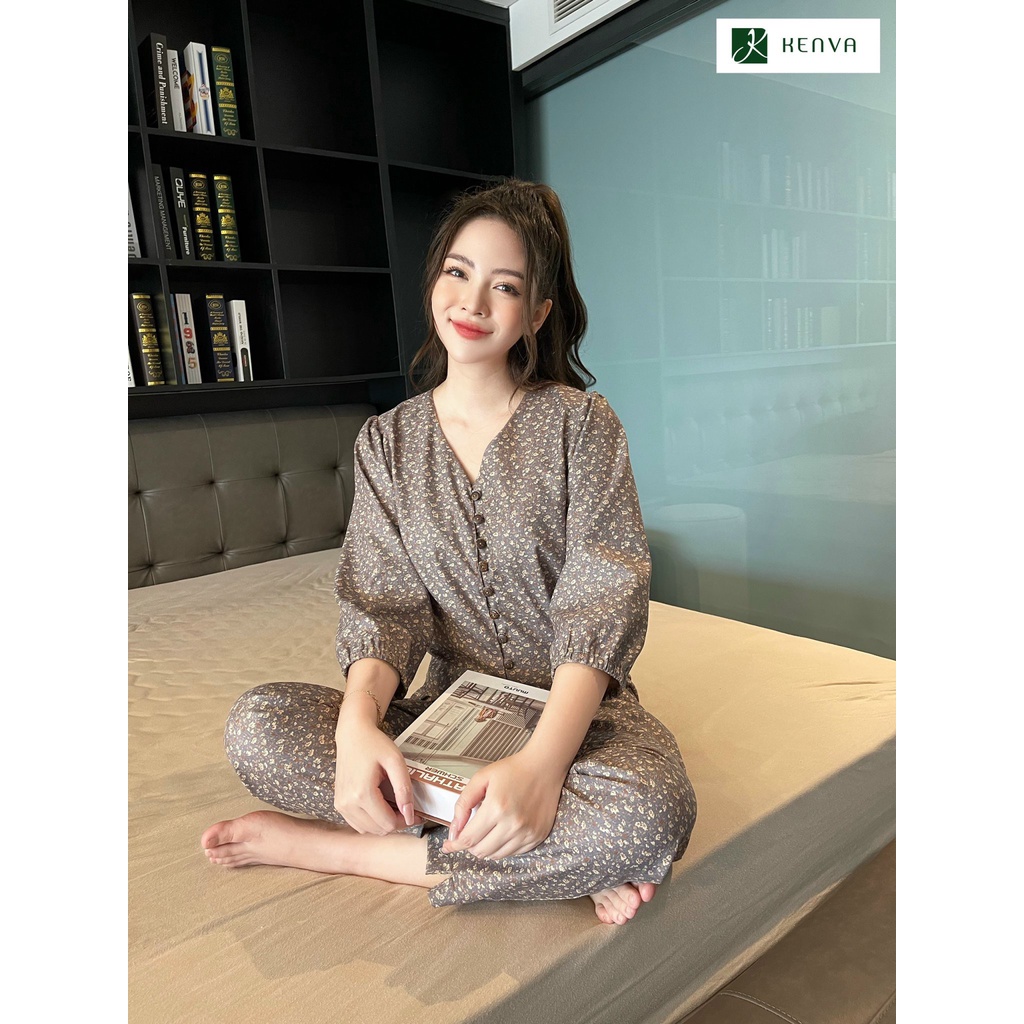 Bộ đồ Pijama mặc nhà Kenva. SET đồ ngủ chất nhung tăm cao cấp sang chảnh, thiết kế tay lửng quần dài họa tiết hoa nhí | BigBuy360 - bigbuy360.vn