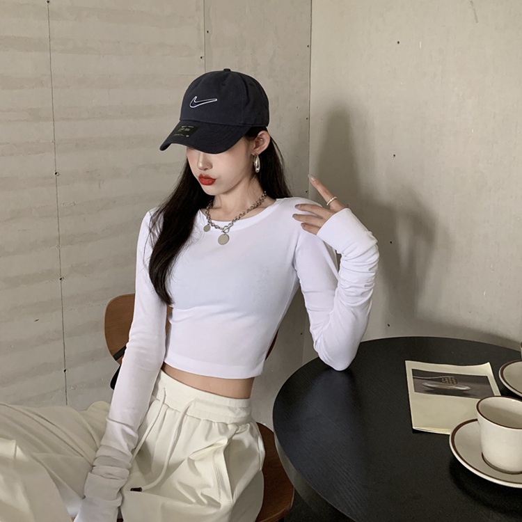 DUNEA Áo thun lửng tay dài màu trắng quyến rũ cho nữ