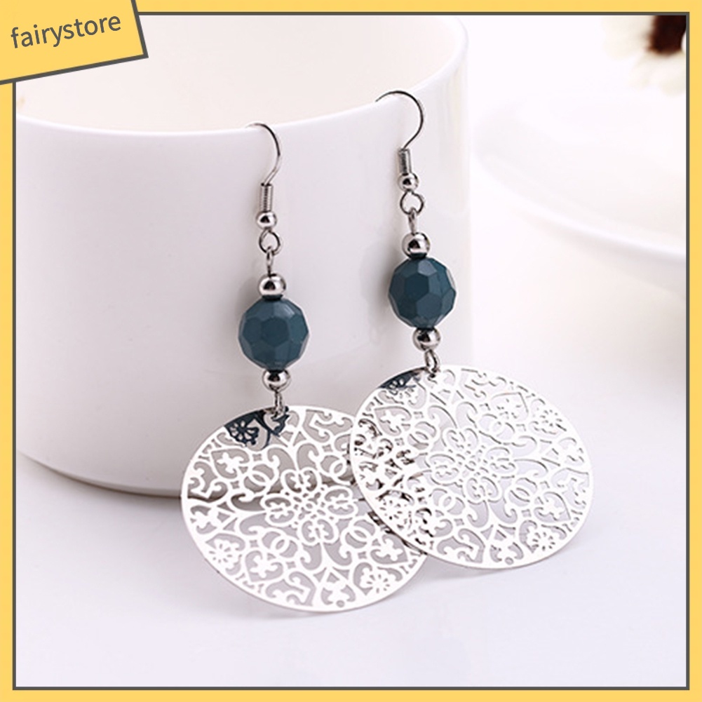 Đôi hoa tai cotton hình hoa rỗng tròn dáng dài phong cách vintage nữ tính