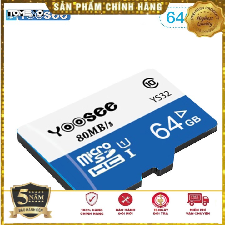 Thẻ nhớ YOOSEE 64Gb U3 tốc độ cao chuyện dụng cho Camera IP wifi, Smartphone, loa đài (Bảo Hành Trọn Đời).