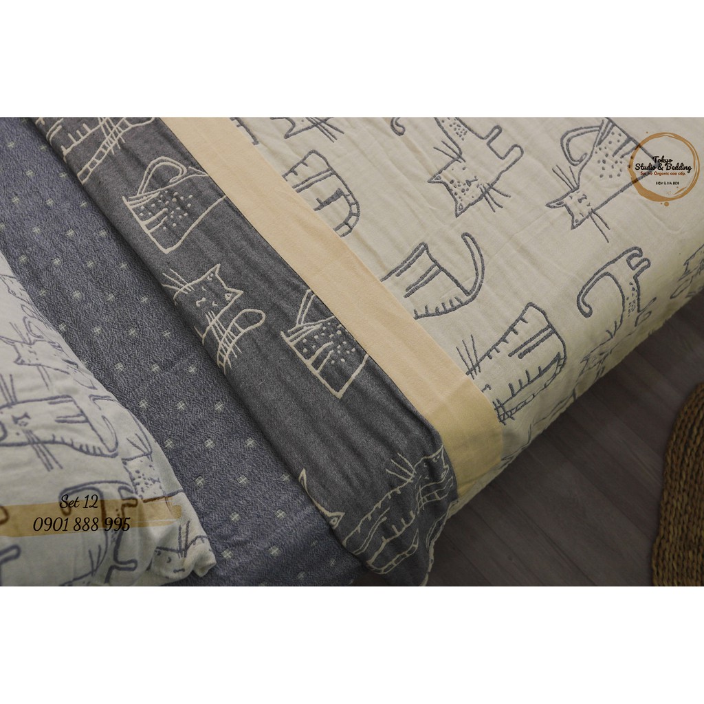 Set 12_Chăn Ga Gối Xô Cotton Sợi tre Organic_Dòng Basic