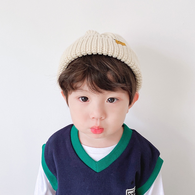 Mũ Len Dệt Kim Màu Sắc Đơn Giản Thời Trang Thu Đông Cho Bé Trai
