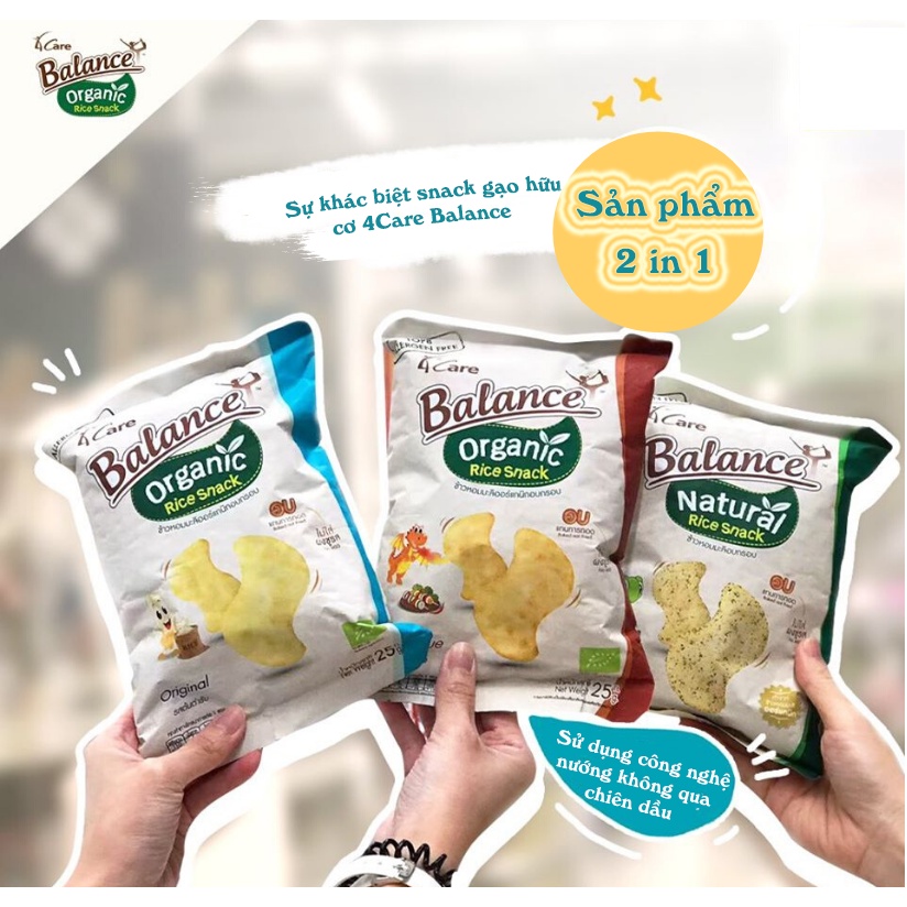 BÁNH SNACK GẠO HỮU CƠ 4CARE BALANCE 25G (Vị BBQ/ Truyền thống/ Rong biển)