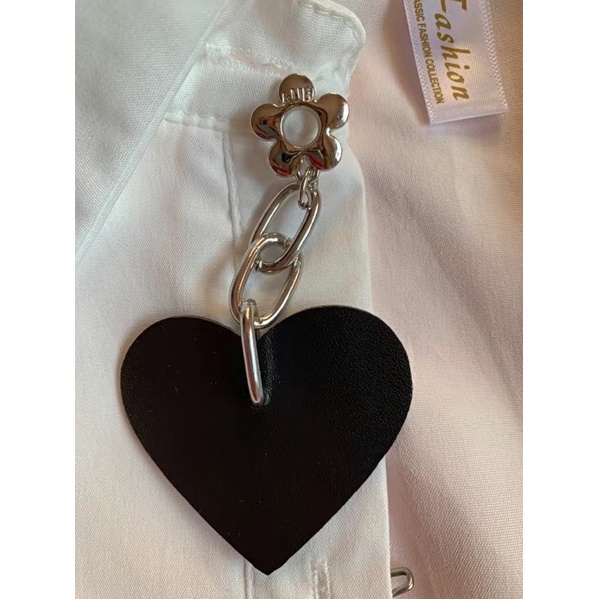 A9 Áo Sơmi Tay Bồng Bèo Kép Tim Đen Nữ Tính Học Sinh