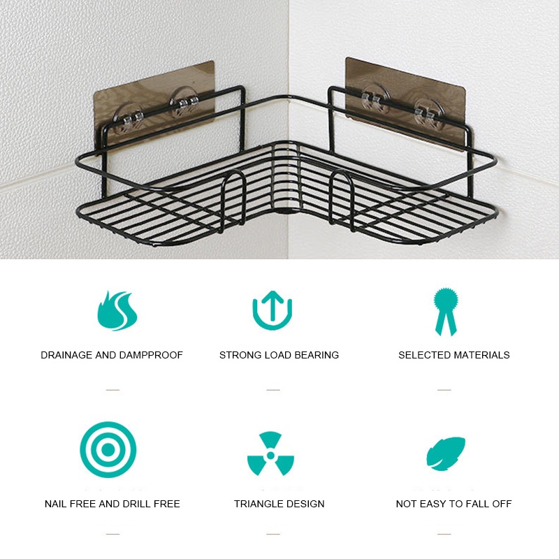 Kệ góc nhà tắm phun sơn tĩnh điện dán tường siêu dính trong nhà tắm, nhà bếp tiện dụng