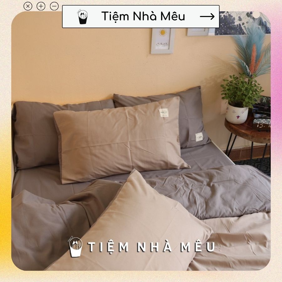 (Ảnh Thật - Mẫu Mới Về) Bộ Chăn Ga Gối✨m6/m8/2m -Tiệm Nhà Mêu✨Set 4 Món 2 Vỏ gối ,drap , vỏ chăn Cotton TC Phối Màu Han