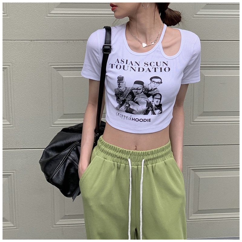 Áo thun croptop tay ngắn kiểu dáng thời trang phong cách hoài cổ kiểu Mỹ cho nữ
