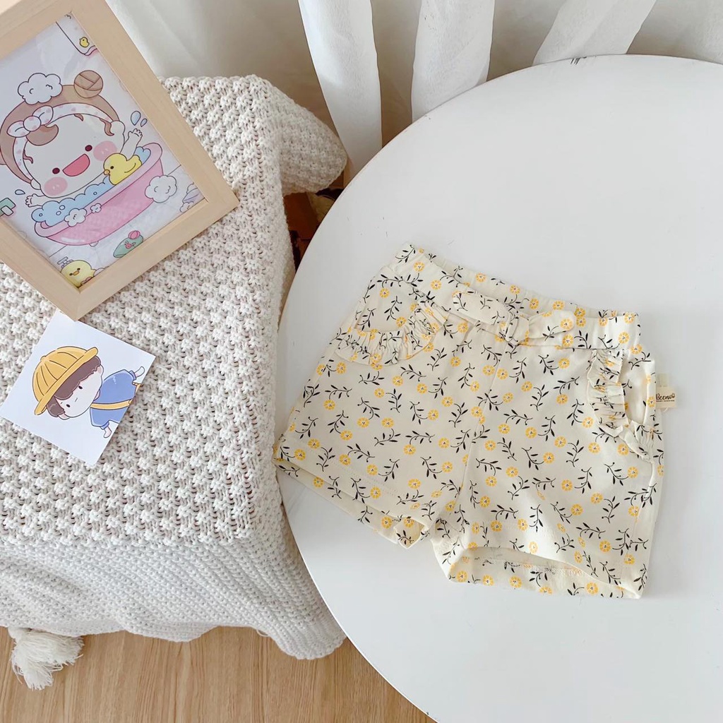 Quần sooc bé gái vải cotton mềm mát hoạ tiết đính nơ Beemo BM08