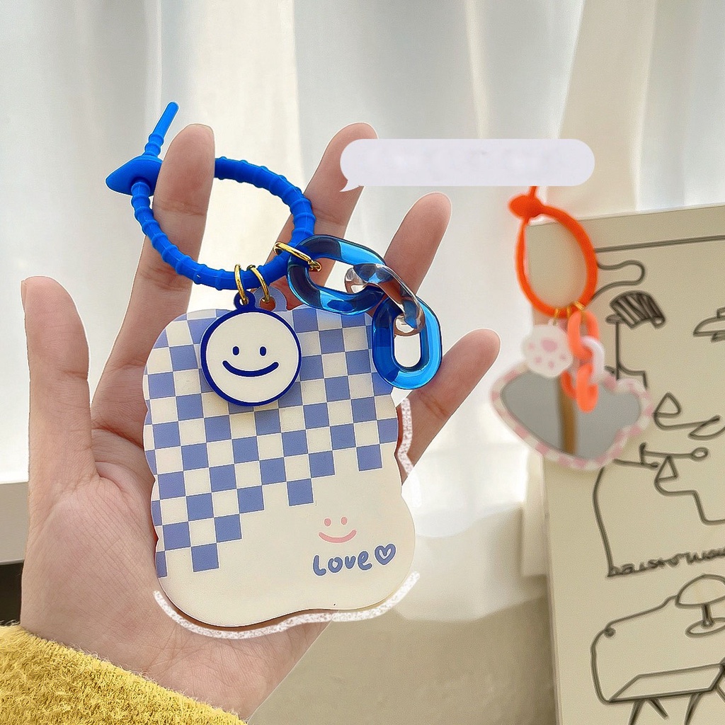 Móc Khóa hoạt hình dễ thương kèm gương trang điểm gấu ngoài hành tinh chìa khóa xe phụ kiện