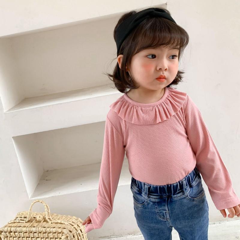 IU Autumn Baby Girl Cute Solid Color Long Sleeve Blouse Casual Kids Sweet Pullover Tops