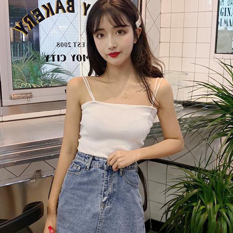 Áo dây dệt kim thiết kế màu trơn thanh lịch cho nữ