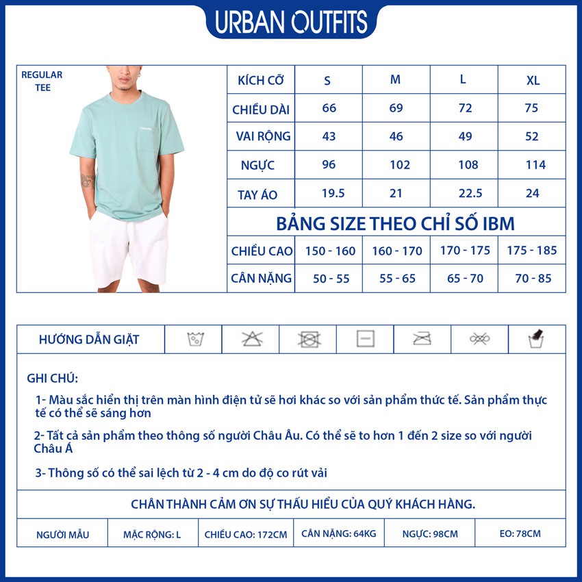 Áo Thun Nam URBAN OUTFITS Cổ Tròn Tay Ngắn Form Suông Organic Cotton Regular Tee ATR0003