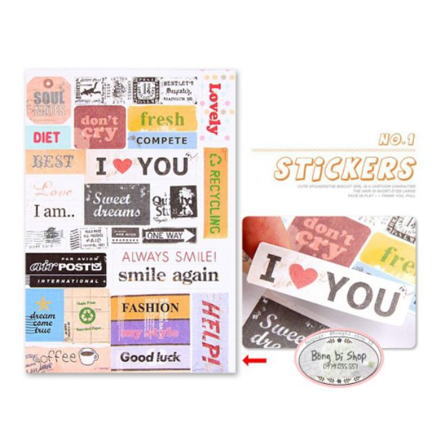 Bộ 6 tờ Sticker phong cách cổ điển - album DIY
