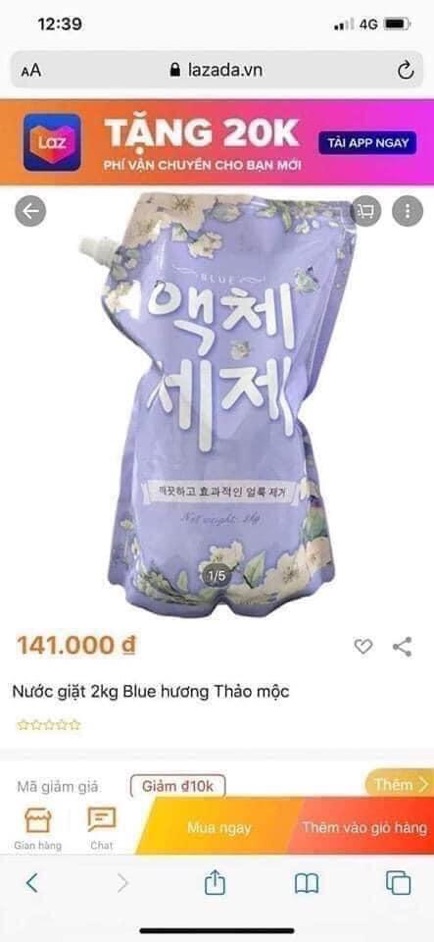 Nước giặt xả Blue HÀN QUỐC túi 2kg hương thảo mộc