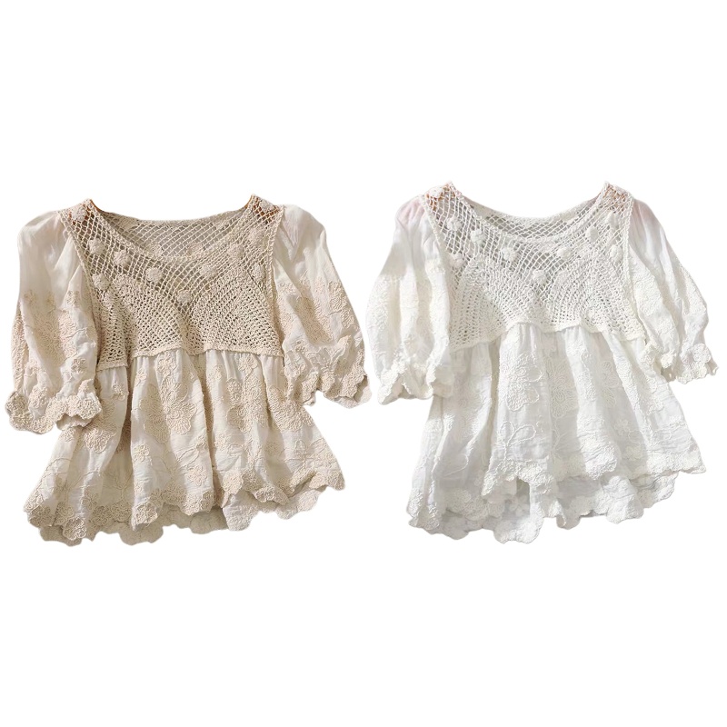 Brroa Áo Kiểu Tay Phồng Cổ Tròn Thêu Họa Tiết Phong Cách Cổ Điển Thời Trang Cho Nữ